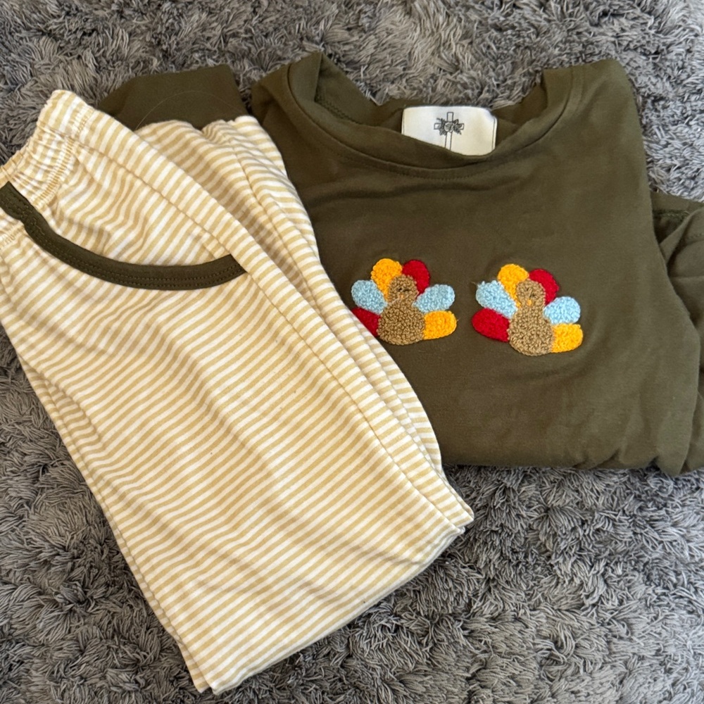Thanksgiving outfit! Kids Olive and Beige Matching Set